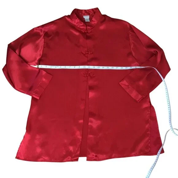 VTG Lingerie Cacique Red Satin Women 2 Pajama Set Mandarin Collar Frog Closure M - Picture 7 of 13